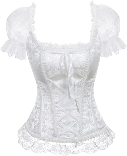 Image of Women's Lace up Gothic Jacquard Shoulder Straps Tank Overbust Shaper Corset Bustiers Top