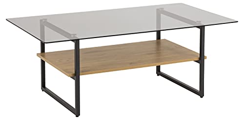 AC Design Furniture Kassie Couchtisch, Wildeiche/Schwarz, Glas/Metall, L: 110 x B: 60 x H: 42 cm, 1 STK.