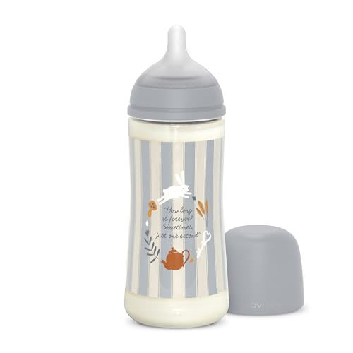 Suavinex, Biberón de 360 ml con Tetina Fisiológica SX Pro de Silicona, con válvula Anticólico. Biberón con Tetina de Flujo Denso (L). Para Bebés +6 Meses. Wonderland, Azul