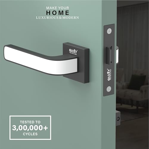 Image of GLOXY Heavy Duty Mortise Baby Latch Door Lock Handle Set for Bathroom with Brass Baby Latch and Handles Door Lock for Bedroom | Black & White Finish (2 Years Warranty, Pack of 1)