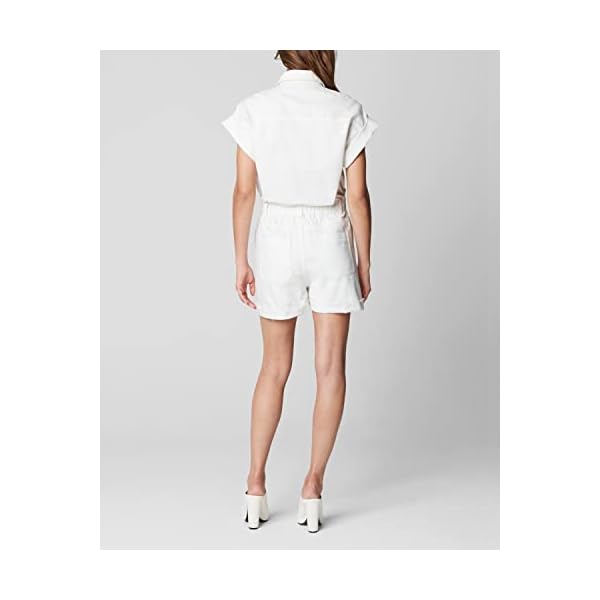 [BLANKNYC] womens White Denim Shorts Sleeve Romper With Patch Pockets, Stylish & Designer Clothing - Image 3