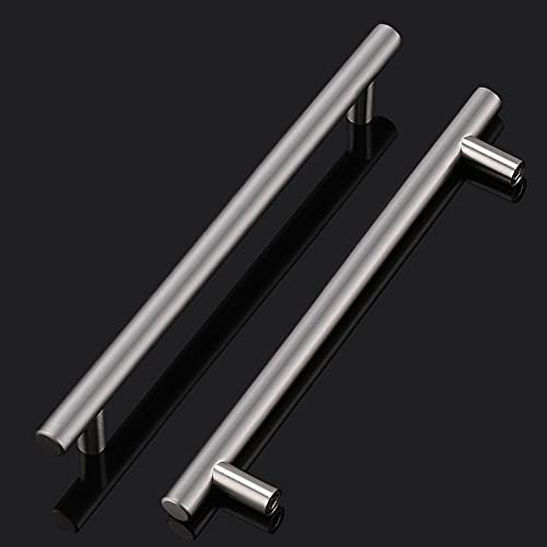 Image of Probrico 12 Pack Cabinet Pulls Round T Bar Drawer Handles for Cabinet Kitchen Cupboard, Brushed Nickel Stainless Steel Dresser Handles Cabinet Handles, 6.3 inch Hole Center