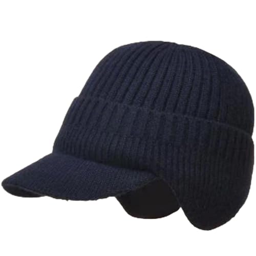 CLeemuziN Men Women Earflaps Knitted Hat Warm Thermal Skull Cap Fleece Lined Beanie Cap for Winter Outdoor Windproof