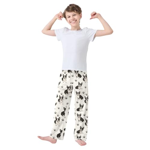 Lovely Boston Terrier Dog Pajama Pants Soft PJ Bottoms Lounge Pants for Sleepwear Sport Size 6–14 Years3