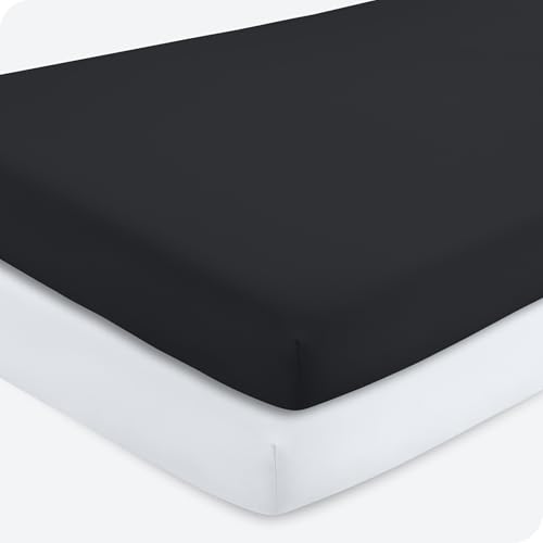 Image of Bare Home 2-Pack Fitted Crib Sheets - Premium 1800 Ultra-Soft Microfiber - Breathable - Baby Sheet - for Boys & Girls - Fits Standard Crib and Toddler Mattresses (Black/White)