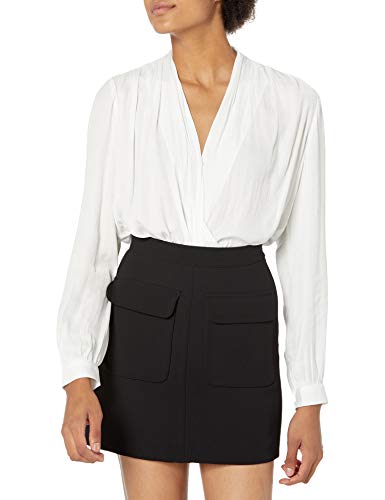 PAIGE Women's Sevilla Long Sleeve Surplice Neck Bodysuit, White, M
