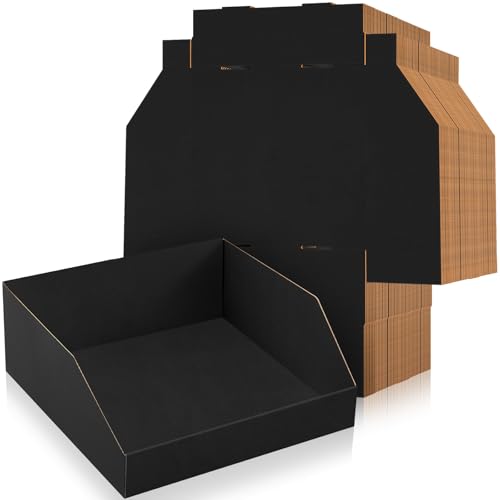 Image of Fuyoooo 30 Pack 12 x 10 x 4. 5 Inches Cardboard Storage Bins Open Top Bin Boxes Black Corrugated Shelf Organizer Bins for Pantry, Parts, Garage, Snacks, Bottles, Cans or Warehouse Home Cubby