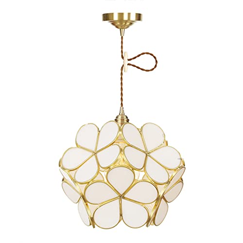Abat-Jour En Verre de Pétale de Fleur Blanche Luminaire Plafonnier Salon Doré