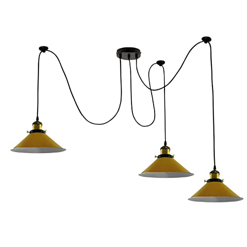 LEDSone Grande tête de suspension en araignée tressée moderne avec 3 têtes, groupe de parapluies jaunes suspendus, éclairage de plafond pour cuisine,...