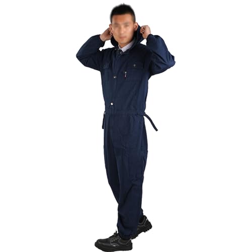 TOVCHEI Combinaison À Manches Longues Pour Hommes, Combinaison De Travail Zippée, Costume De Travail Pour Hommes Avec Capuche, Poches Multiples Et Ceinture Réglable,Bleu,S