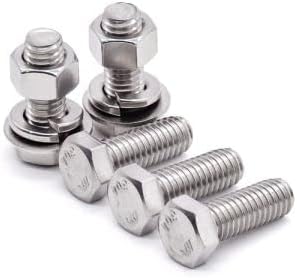 Glvaner M8-1.25 x 25mm (8 Sets) Stainless Steel Hex Bolts with Hex Nuts, Flat Washers and Lock Washers Hardware Assortment Kit, Full Thread Coverage