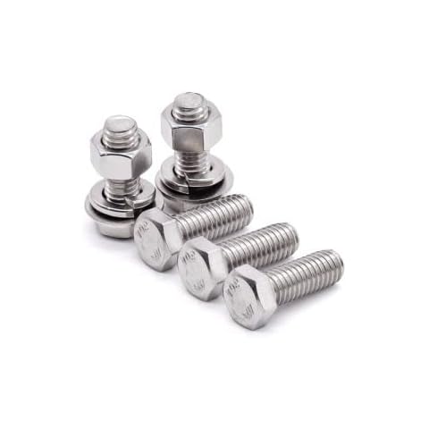 Glvaner M10-1.5 x 20mm (6 Sets) Stainless Steel Hex Bolts with Hex Nuts, Flat Washers and Lock Washers Hardware Assortment Kit, Full Thread Coverage Cover