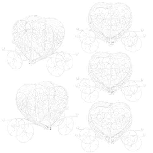 LOLIPPYY Lot de 5 Boîtes à Dragées de Mariage en Fer Forgé Forme Carrosse Cœur Décoratives et Compactes Couleur Blanc Ivoire pour Présents Fête...