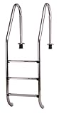 Steinbach Einbaubeckenleiter Edelstahl, 3-stufig, mit Ankersockel, für Beckentiefe 120 cm, weite Ausführung, Holm Ø 43 mm, 018015