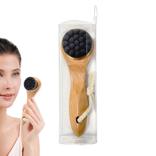 Jubilofex Cepillo Secador Facial, Limpiador Facial, Cepillo Exfoliante de Cerdas Naturales con Mango de Madera para Piel y Brillante – Masaje Facial, Mandíbula, Cuello y Nariz
