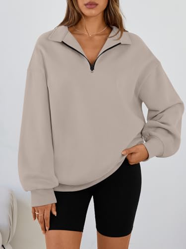 Image of Trendy Queen Women's Oversized Sweatshirts Half Quarter Zip Fleece Sweaters | Soft Cozy Zip Pullover, Comfort Warm Sweaters for Fall Winter, Fashion Mock Neck Outfits