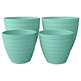 Mypicompany. 2 Macetas Decorativas de 18 cm + 2 Macetas Pequeñas de 13 cm en Color Turquesa. Maceteros Decorativos Interior. Macetas Exterior. Macetas Plastico. Tiestos para Plantas.