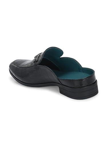 Image of San Frissco Men's Formal Loafers Leatherette Textured Trending Shoes with Buckle,Semi Casual Cushioned Footbed Formal Mules for Party, Slip-On Loafers, Lightweight and Comfortable Shoes
