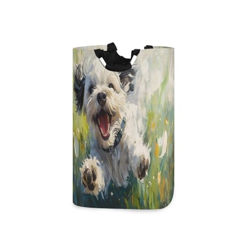 Jihqo Laundry Hamper Basket Happy Puppy Dog Collapsible Nursery Storage Bin Waterproof Clothing Baskets for Home Bedroom Bathroom Washing Room