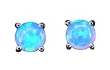Größe Ohrstecker: 3mm NicoWerk Damen Silber Ohrstecker Opal aus 925 Sterling Silber Blau Rund mit Stein Edelstein Klein SOS391