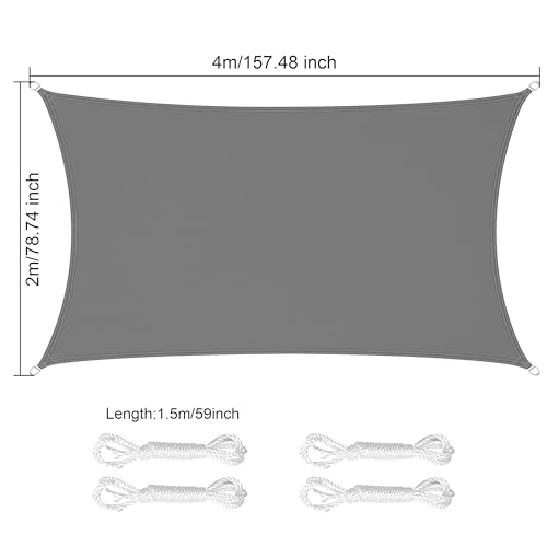 Voile d'ombrage rectangulaire 2x4m gris foncé imperméable PES - 3