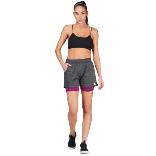 Image of NINQ 2 in 1 Running Sports Shorts for Women with Mobile Phone Pocket Light Weight Quick Dry Fabric for Gym Athletic Workout Running Shorts Lightweight Training Yoga Gym Short