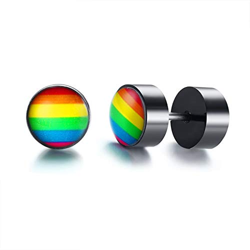 Rainbow Striped Circle Screw Back Stainless Steel Gay pride LGBT Stud Earrings For Men/Women-image-16