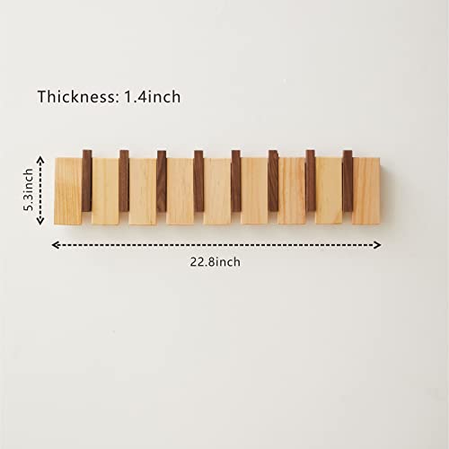 QUELLANCE Wood Coat Rack Wall Mount, Wall Coat Hooks Hanger with 8 Hooks, Heavy Duty Wall Hooks for Hanging Coats/Keys/Hats/Robe&Towels/Plants/Bags, Walnut&Pine Wood