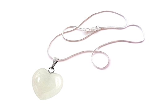 Anaconda-jewels Damen Halskette mit Herz Anhänger weiße Jade Herzanhänger, versilbert PL 925 Sterling Schlangenkette (40 cm) Cover