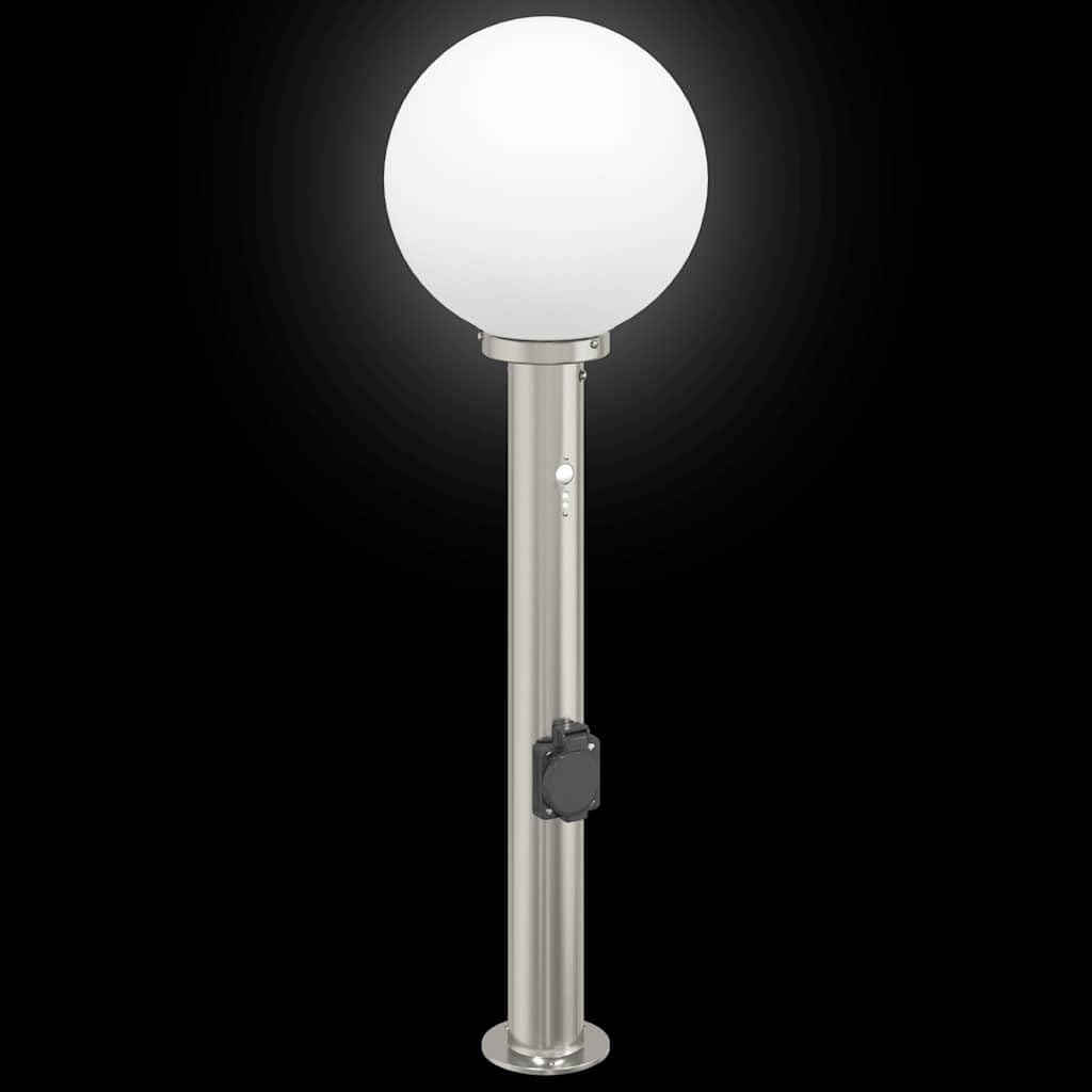 Lámpara de acero inoxidable de 80 cm con sensor y enchufe IP44, moderna iluminación exterior para jardín, terraza, entrada, lámpara de pie compatible con LED de bajo consumo con difusor y