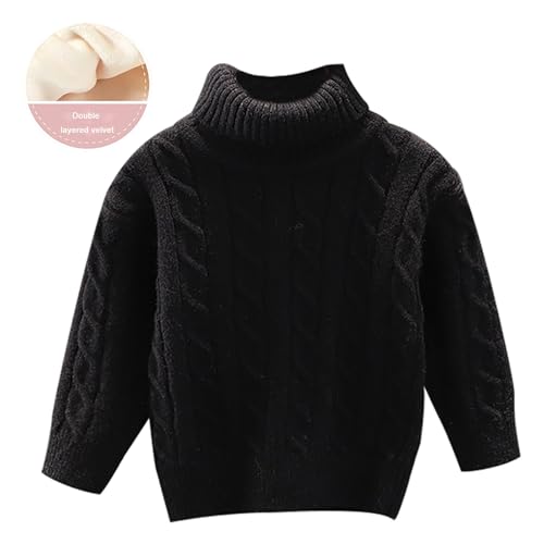 Boys and Girls Turtle Neck Knitwear Fall Winter Warm Thicken Knit Pullover Solid Color Round Neck Loose Sweater3