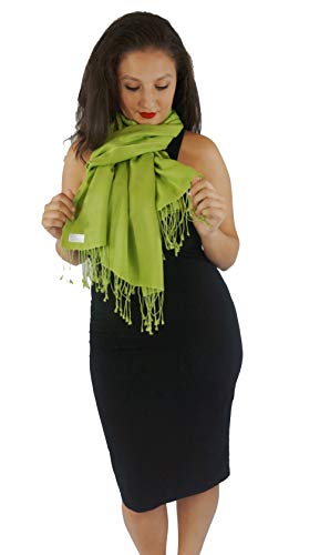 Solid Pashmina Shawl, Scarf, Wrap & Stole (Large size) Lime Green