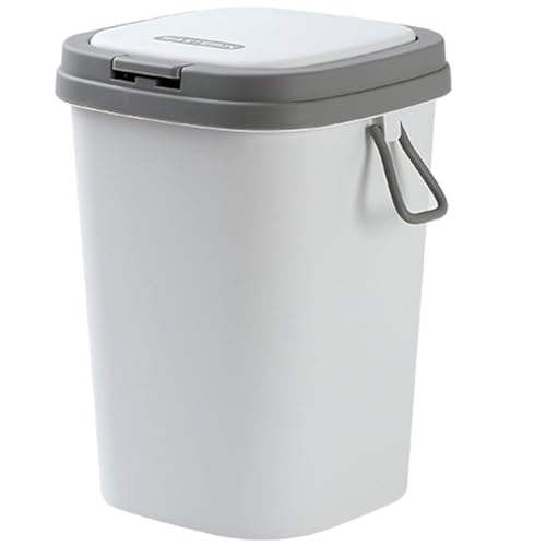 Luxshiny Papelera de Basura Pequeña 8l con Tapa Gris Cubo de Basura para Baño y Cocina Bote de Delgado para Hogar y Oficina Contenedor Reciclaje Compacto para Espacios Reducidos
