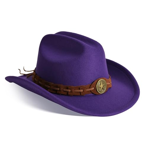 Image of Willheoy Kids Cowboy Hat for Girls Boys Western Cowgirl Hat with Buckle Belt Unisex Wide Brim Fedora Hat Dress Up Costume