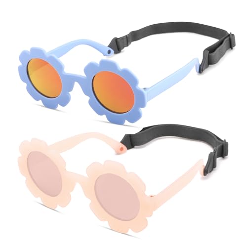 Image of Hycredi Flexible Bendable Flower Baby Polarized Sunglasses with Strap for Newborn Infant Girls Age 0-24 Months