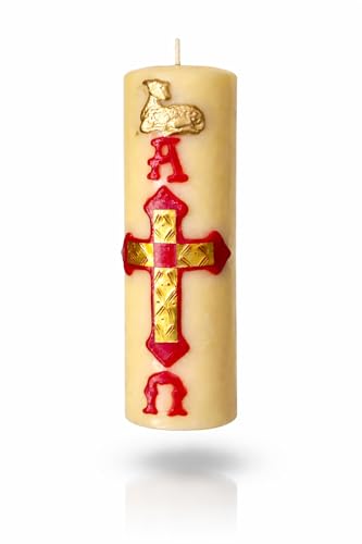 Recopilación de Cirios - solo los mejores. 44 Cirio Pascual Artesanal hecho a Baños y Decorado a Mano, Elaborado de Acuerdo a los Materiales Naturales y Simbología que Marca la Liturgia (Color Cera, 600 gr 6.5x21 cm aprox)