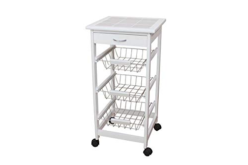 TIENDA EURASIA® Mueble Verdulero de Cocina de Madera - Carrito Multiusos Auxiliar con Ruedas - Medidas: 37x37x75 cm (Blanco, 3 Cestas)
