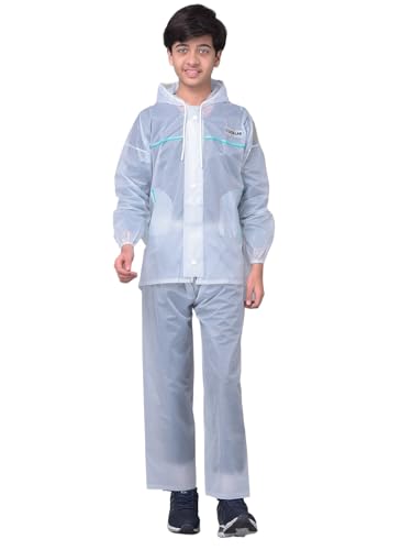 Image of Dollar Kids Waterproof PVC Raincoat Jacket & Pant Set | Zipper & Button Closure | Adjustable Hood & Pocket | Lightweight Full Body Rainwear Suit for Boys & Girls