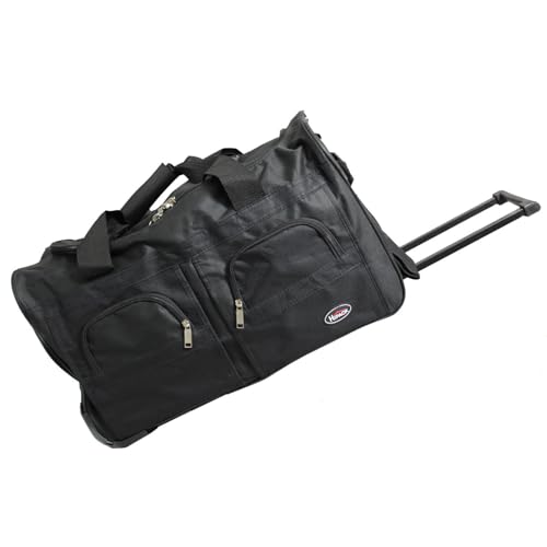 Rolling Duffle Bag Carry On - 22 Inch Travel Bag with Wheels - Black - Durable Polyester
