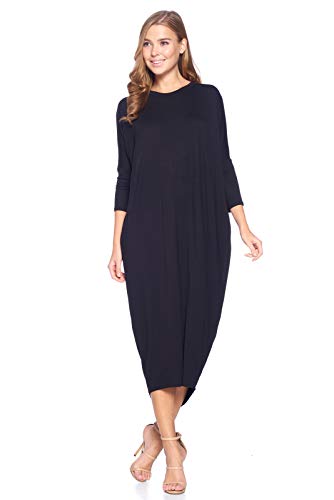 Solid Long Sleeve Cover-Up Maxi Dress (S-2X) - Made in USA