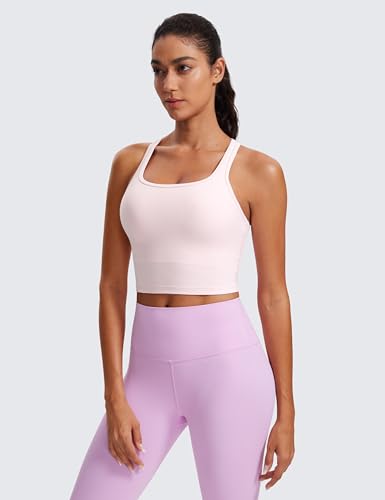 Image of CRZ YOGA Butterluxe Racerback Crop Tank Tops | Light Support, Removable Pads, Yoga, Extremely Soft, Scoop Neck, Longline Sports Bras for Women