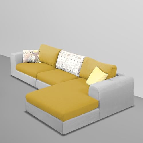 Image of Koza RHS 4 Seater L Shape Sofa Set for Living Room (Yellow Grey Fabric) Premium Fabric Sofa