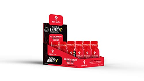 Bee & You Energy X Shot (Korean Red Ginseng + Royal Jelly + Pomegranate Juice + Propolis) - Caffeine-Free - Natural Source of Energy & Wellness - (1.69 fl oz x 12 Bottles)