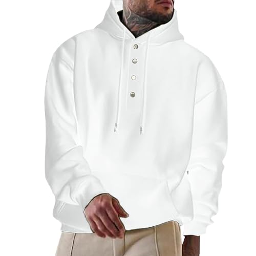 Sweat à capuche homme Henley surdimensionné noir et blanc avec manches longues douillettes