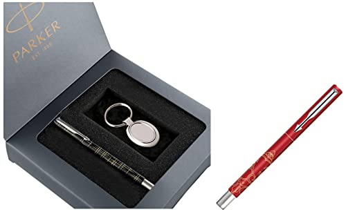 Image of Parker Vector Gift Set Spark Black Roller Ball Pen Round Key Chain & Parker Vector Special Edition CT Roller Ball Pen