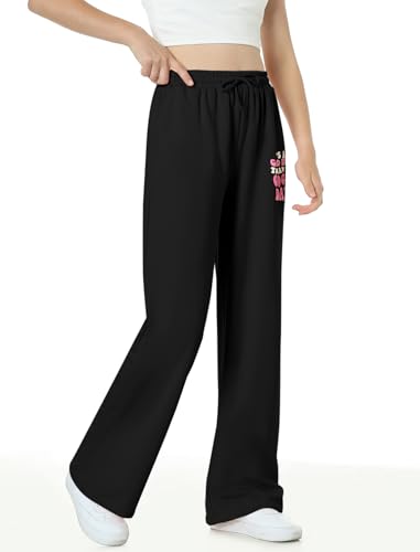 Image of EXARUS 3 Pack Girls Sweatpants Joggers Teen Sweat Pants Wide Leg | Tween Baggy Casual Preppy Pockets High Rise Elastic Waist School Sports Trendy Clothes Kids Youth Junior 6-14Y