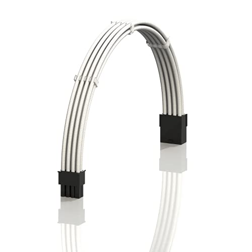Image of LINKUP - PCI-E 8 (6+2) P GPU PSU Power Supply Braided Sleeved Custom Mod PC Extension Cable w /Combs┃Strong & Stiff Design┃Single Pack┃30CM 300MM - White