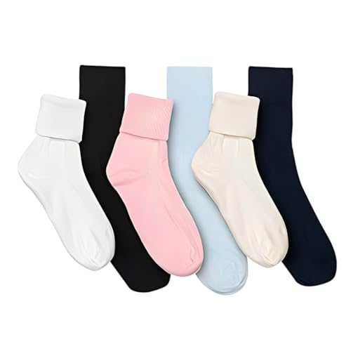 Buster Brown 6 Pair Womens Multicolored Elastic-Free Cotton Socks - Sock Size 11 - Fits Shoe Sizes 9.5-10.5