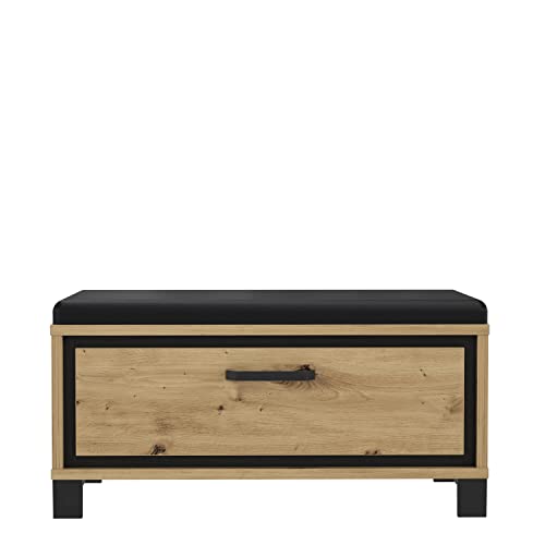 FORTE TRONDHEIM Bank mit 1 Schublade und gepolstertem Sitz, Holzwerkstoff, Artisan Eiche / Schwarzeiche, 89.1 x 44.7 x 41.5 cm