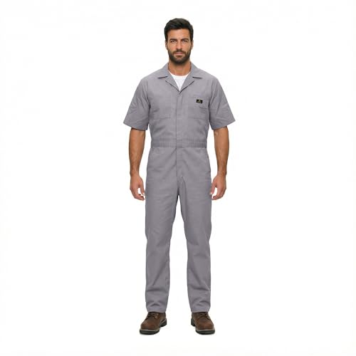 Natural Uniforms Mens Short Sleeve Zip Up Coverall, Stain and Wrinkle Resistant (Grey, X-Large)